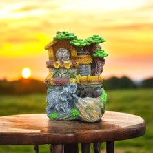 Fil Figürlü Işıklı Mini Şelale Masaüstü Süsü – Su Değirmenli, Polyester & Reçine, 27X19X15 cm