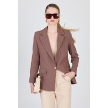 Kahverengi Keten Görünümlü %100 Pamuk Astarlı Blazer Ceket 6023-3
