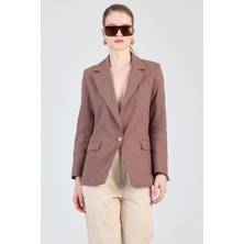 Kahverengi Keten Görünümlü %100 Pamuk Astarlı Blazer Ceket 6023-3