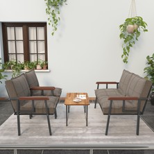 Modern Serisi Balkon, Bahçe, Cafe - Metal Kanepe Koltuk Takımı - 2+1+1 Sehpalı - Cappucino