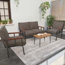Modern Serisi Balkon, Bahçe, Cafe - Metal Kanepe Koltuk Takımı - 2+1+1 Sehpalı - Cappucino