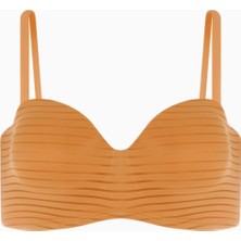 Wonna 2516 Hardal Çizgili Kumaş Push Up Dolgulu Balenli Bütün Kap Straplez Sütyen