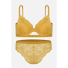 Wonna Lenny Tül Detaylı Dantelli Sütyen Külot Takım - Balenli,dolgusuz - 2321 - Hardal