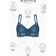 Wonna Dantelli Sütyen Külot Takım - Yarı Sünger Destekli, Balenli - Fashion - 2483 - Mavi