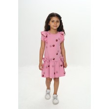 Toontoy Kız Çocuk Fiyonklu Kalp Baskılı Elbise