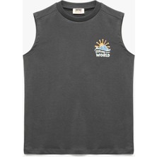 Koton Pamuklu Kısa Kollu Bisiklet Yaka Baskılı Atlet