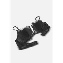 Tak-Çıkar Aksesuarlı Dantel Dekolte Sütyen Külot Takım - Pedli - Fashion - 2577 - Siyah