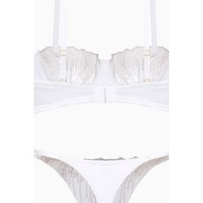 Simli Nakışlı Tül Sütyen Külot Takım - Kapsız - Fashion - 2584 - Ekru