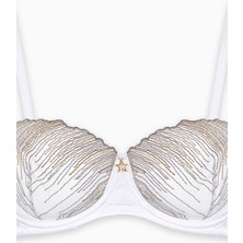 Simli Nakışlı Tül Sütyen Külot Takım - Kapsız - Fashion - 2584 - Ekru