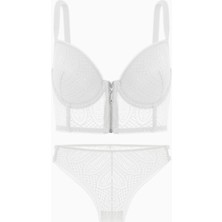 Viola Dantelli Büstiyer Sütyen Külot Takım - Dolgusuz - Fashion - 2508 - Ekru
