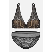 Dantelli Iç Çamaşır Takım - Dolgusuz - 2277 - Siyah Kap Rengi Taş