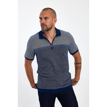 Erkek Polo Yaka Yarım Fermuarlı Kısa Kol Siyah Tişört