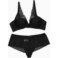 Viola Dantelli Sütyen Külot Takım - Dolgusuz,balenli - 6007 - Siyah