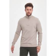 Erkek Kışlık Uzun Fermuarlı Dik Yaka Taş Sweatshirt