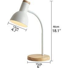 USB LED Masa Lambası Beyaz Ahşap Tabanlı Modern Dekoratif, Şık Esnek Boyunlu Ofis ve Çalışma Lambası