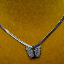 Chainbysilver Çelik Gümüş Rengi Taşlı Kelebek Kolye