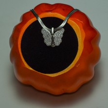 Chainbysilver Çelik Gümüş Rengi Taşlı Kelebek Kolye