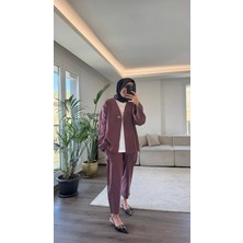 5797 - Tek Düğmeli Keten Rahat Şık Kadın Takımı