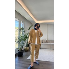 5797 - Tek Düğmeli Keten Rahat Şık Kadın Takımı