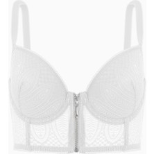 Viola 2508 Ekru Fermuar Detaylı Dolgusuz Dantelli Büstiyer Sütyen