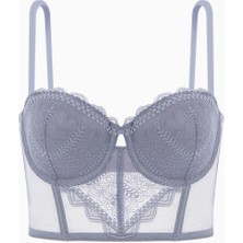 Rosali Dantelli Büstiyer Sütyen - Soft Push Up, Dolgulu  - Fashion - 2501 - Gri