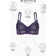 Wonna Dantelli Sütyen  - Yarı Sünger Destekli, Balenli - Fashion - 2483 - Mor