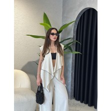Yırtmaç Paça Keten Kimono Yelekli Takım