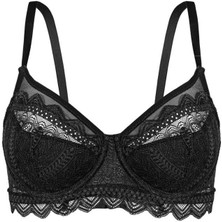 Dantelli Minimizer Sütyen  - Yarı Sünger Destekli, Balenli - Fashion - 2483 - Siyah