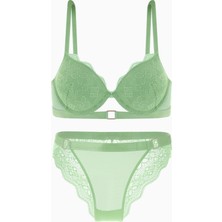 Andes Metal Aksesuarlı Dantelli Sütyen Külot Takım - Ekstra Push Up, Dolgulu - 2576 - Yeşil