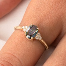 Fasek Gold Gümüş Yüzük - 1.20Ct Mistik topaz Selena Evlilik Teklifi 925 Ayar Gümüş Yüzük-Tria Tek Taş Yüzük