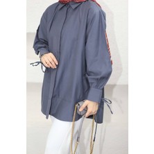 8511 - Poplin Pileli Gizli Düğmeli Kadın Gömlek