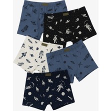 Erkek Çocuk 5'li Uzay Desenli Boxer Çok Renkli