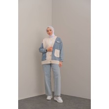 8648 - Triko Garnili Kadın Kot Ceket