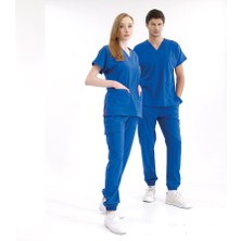 Çizgi Medikal Saks Mavisi Jogger Scrubs Lüks Likralı Greys Takım