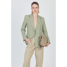 Olive Yeşili Keten Görünümlü %100 Pamuk Astarlı Blazer Ceket 6023-3