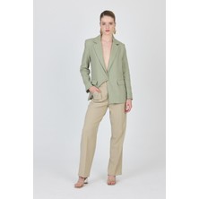 Olive Yeşili Keten Görünümlü %100 Pamuk Astarlı Blazer Ceket 6023-3