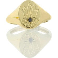 Siyah Pırlanta Lotus Çiçeği Altın Yüzük