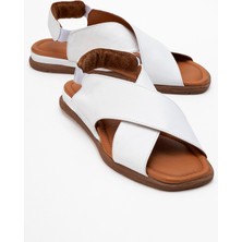 Luvi 706 Hakiki Deri Beyaz Cilt Kadın Sandalet