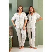 Kısa Kol Gömlek Yaka Kadın Pinterest Pijama Takımı - Yazlık Kadın Pijama- Geniş Beden Aralığı