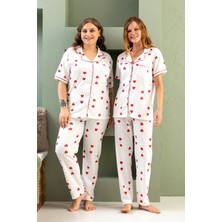Kısa Kol Gömlek Yaka Kadın Pinterest Pijama Takımı - Yazlık Kadın Pijama- Geniş Beden Aralığı