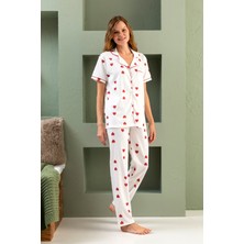 Kısa Kol Gömlek Yaka Kadın Pinterest Pijama Takımı - Yazlık Kadın Pijama- Geniş Beden Aralığı