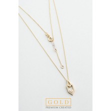 14 Ayar Sarı Altın Sertifikalı Premium Created Taşlı 42 cm Kolye