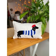 Sosis Köpek Desenli Punch Işlemeli Dikdörtgen Kırlent Kılıfı - 30X50CM Punch Köpek Desenli Kırlent Kılıfı