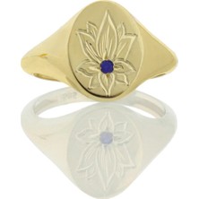 Safir Taşlı Lotus Çiçeği Altın Yüzük