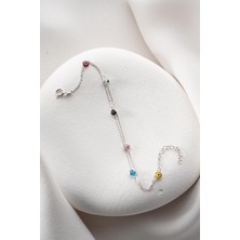 925 Ayar Gümüş Rodyumlu Mix Renkli 2 Sıra Zincirli Nazar Göz Bileklik