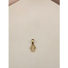 14 Ayar Minimal Taşlı Fatma Ana Eli, Hamse Charm
