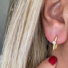 Beyaz Taşlı Gümüş Kasnak Küpe