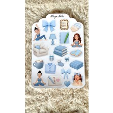 Mavi Cozy Temalı Sticker - Etiket - Çıkartma Bullet Journal, Ajanda, Planner, Günlük Için Uygun Set