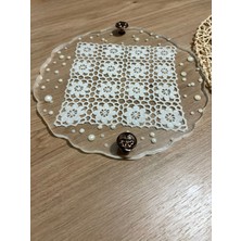 Epoksi Reçine Dantelli Tepsi - Kare Dantel Detaylı Şeffaf Incili - Çap: 25 cm