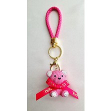 Lüks Hediyelik Zirkon Taş Detaylı Pembe Ayıcık Anahtarlık - Çanta Charmı - Çanta Süsü 19 cm